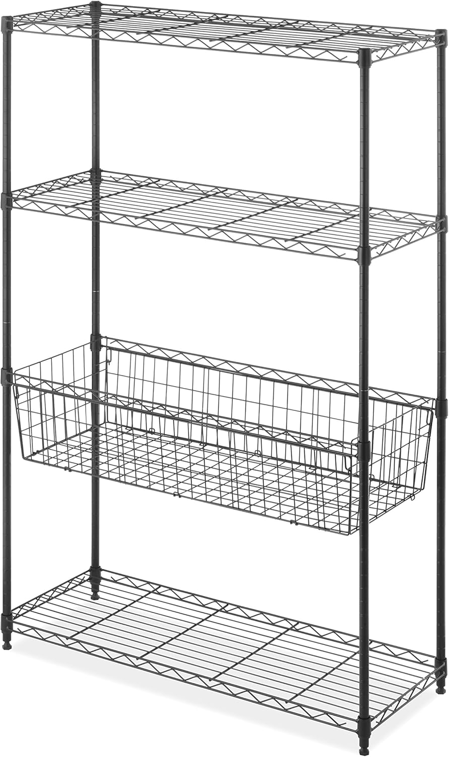 Whitmor 2-Wire Shelving Unit, Metal Storage Shelves, Stacking Shelf with Basket, Easy Assembly Home Organizer for Pantry, Kitchen, Garage, Plant