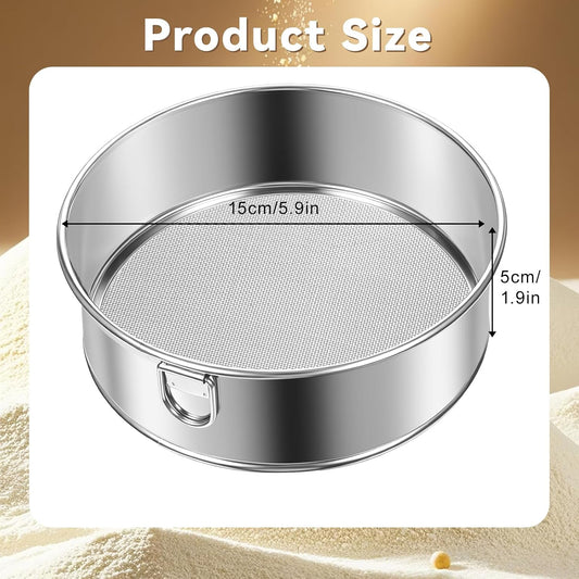 Flour Sifter Stainless Steel Round, Fine Mesh Strainers 6 Inch 60 Mesh Flour Sifter for Baking Sieve Fine Meshs Stainless Steel for Bake Decorate Pies, Pastries