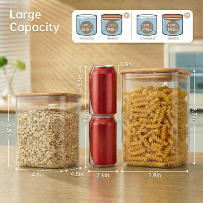 168oz 2 Pack Large Glass Storage Containers with Lids for Pantry Storage | Square Borosilicate Glass Jar with Airtight Lid Keep Flour, Sugar & Rice Fresh, Fit 10lb Bag, BPA-Free for Pantry Organizer