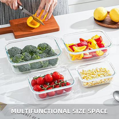 Glass Food Storage Containers with Airtight Locking Lids, 4-Piece Set, Nesting Design
