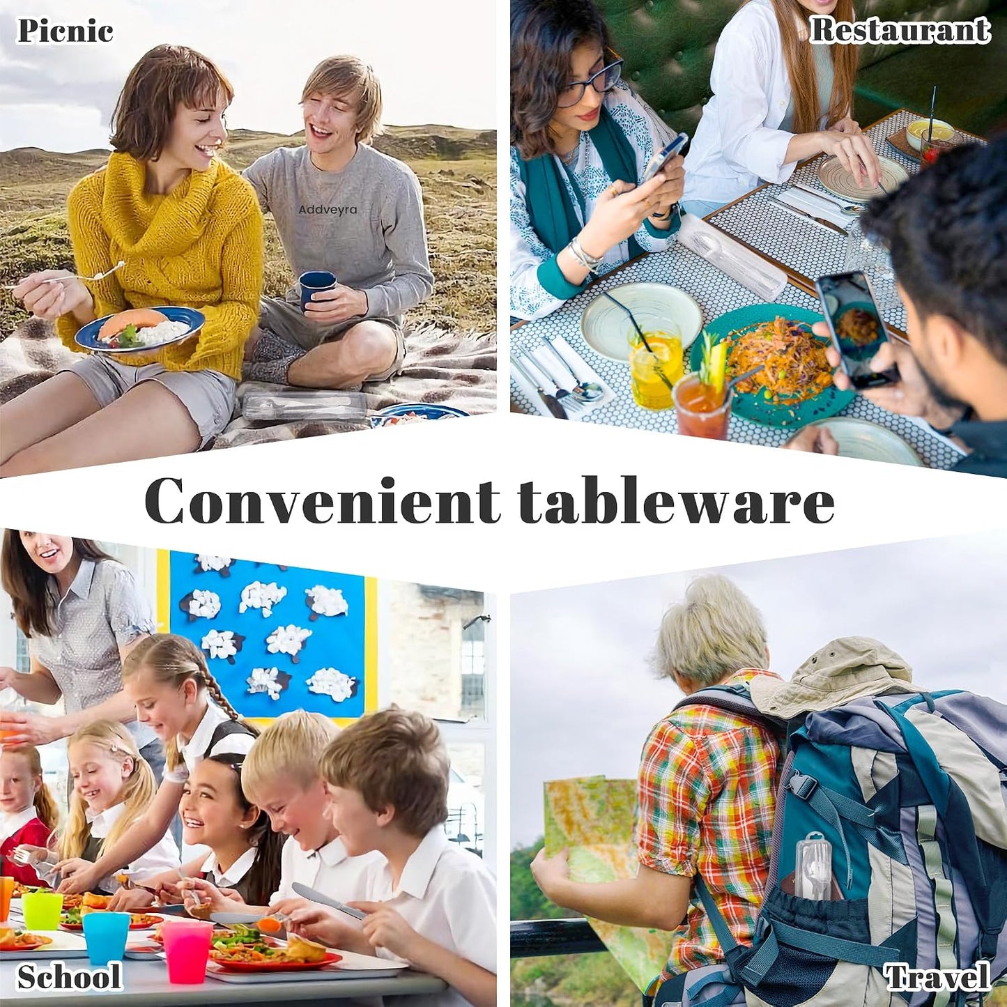 Travel Utensils with Case Stainless Steel Knife Fork Spoon Set Reusable Cutlery for Lunch Box Portable Silverware Kit（Silver）