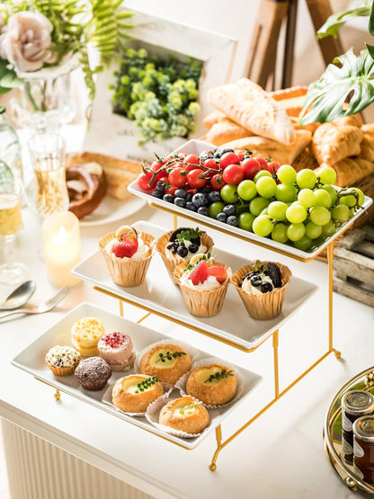 YHOSSEUN 3 Tier Serving Tray for Party, Tiered Serving Platters and Trays, 14 Inch Tiered Tray Stand, Dessert Stand, Serving Stand, Dessert Table Display Set with Collapsible Sturdier Metal Rack