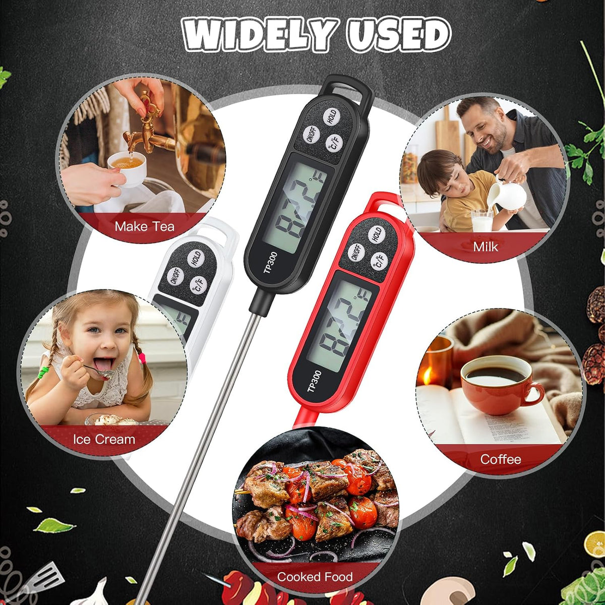 Copkim Food Thermometer Instant Read Probe BBQ,Red