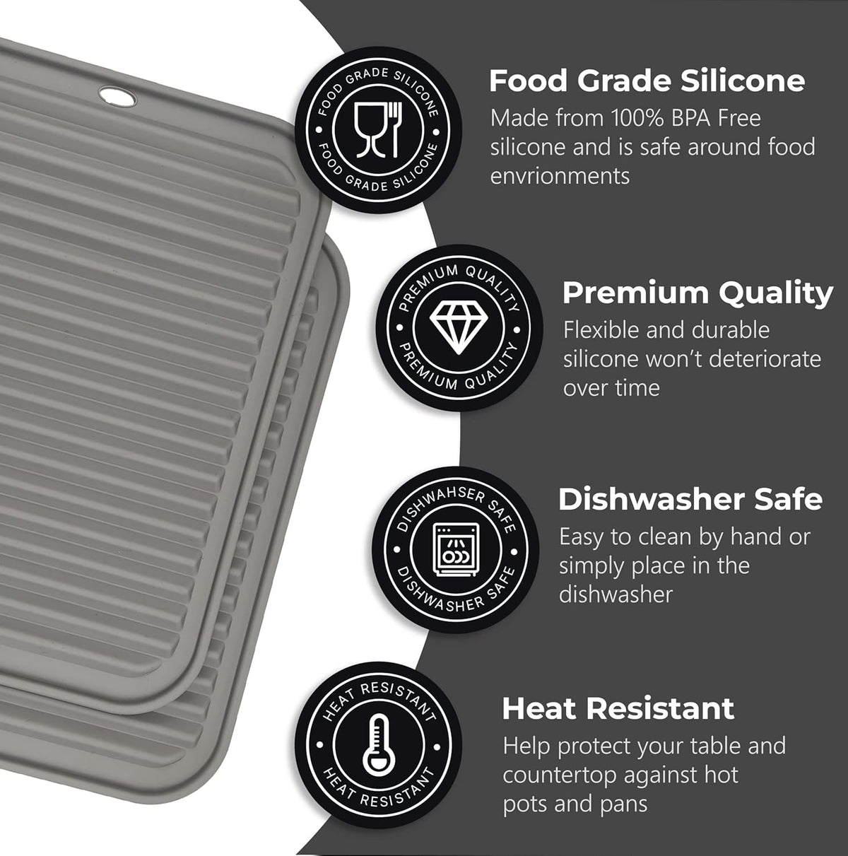 Silicone Trivets for Hot Dishes, Pots, Pans (2 Pack) - Heat-Resistant Pot Holders for Kitchen Countertop Mats - Silicone Trivet Mat (9 x 12 Inch) - Multipurpose Counter Pads (Black)