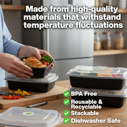 Meal Prep Containers [30 Pack] Rectangular Food Storage Containers with Lids, Bento Box, BPA Free, Stackable, Microwave/Dishwasher/Freezer Safe To Go Food Containers for Meal Prep (32 oz)