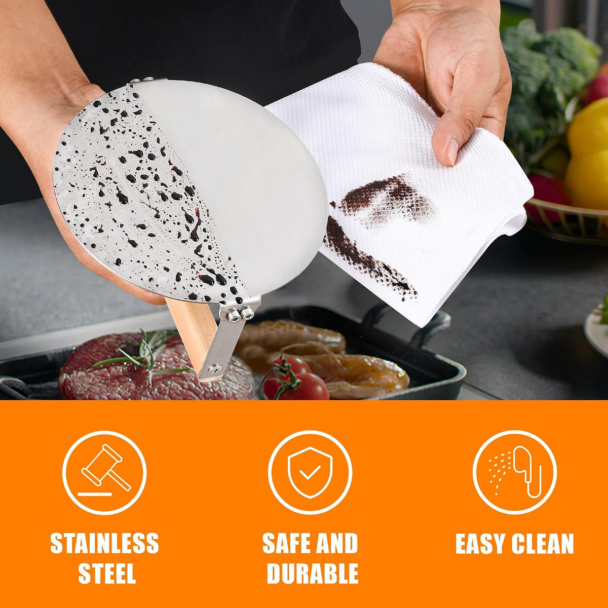 bodkar Stainless Steel Burger Press, 6 inch Round Burger Smasher