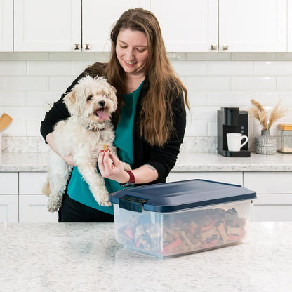 IRIS USA Dog Food Storage Container, 2 Pack, Up to 30 lbs Each, Airtight Seal for Freshness, Wheels for Rolling, Easy One Hand Opening, Made in USA, BPA Free, Clear/Black
