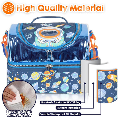 Kids Double Decker Cooler Insulated Lunch Bag, Back to School Large Meal Tote for Boys, Girls, Men, Women, with Adjustable Strap, Soccer