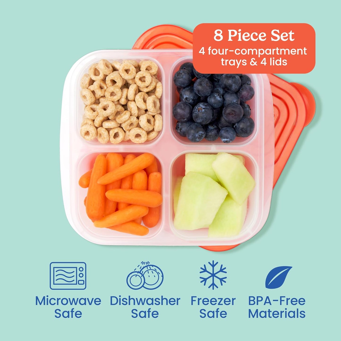 Bentgo Easyboxes 4-Compartment Snack Containers - 8-Piece Set with 4 Trays & 4 Custom-Fit Lids to Seal in Freshness - Reusable Food Storage & Meal Prep Bento BPA-Free Containers (Classic)