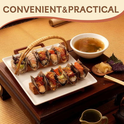 Wooden Taco Holder Stand for Sushi Hand Roll, Temaki & Sushi Roll – 1/2/3/5 Slot Sushi Display Tray, Natural Wood Serving Platter (10 pcs per Pack) (5 Slots (10 pcs))