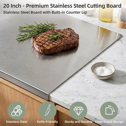 Stainless Steel Cutting Board Set with Lip, 2 Pack 16" & 24" Metal Chopping Boards for Kitchen Countertop, Non-Slip Food Prep Boards for Meat & Vegetables