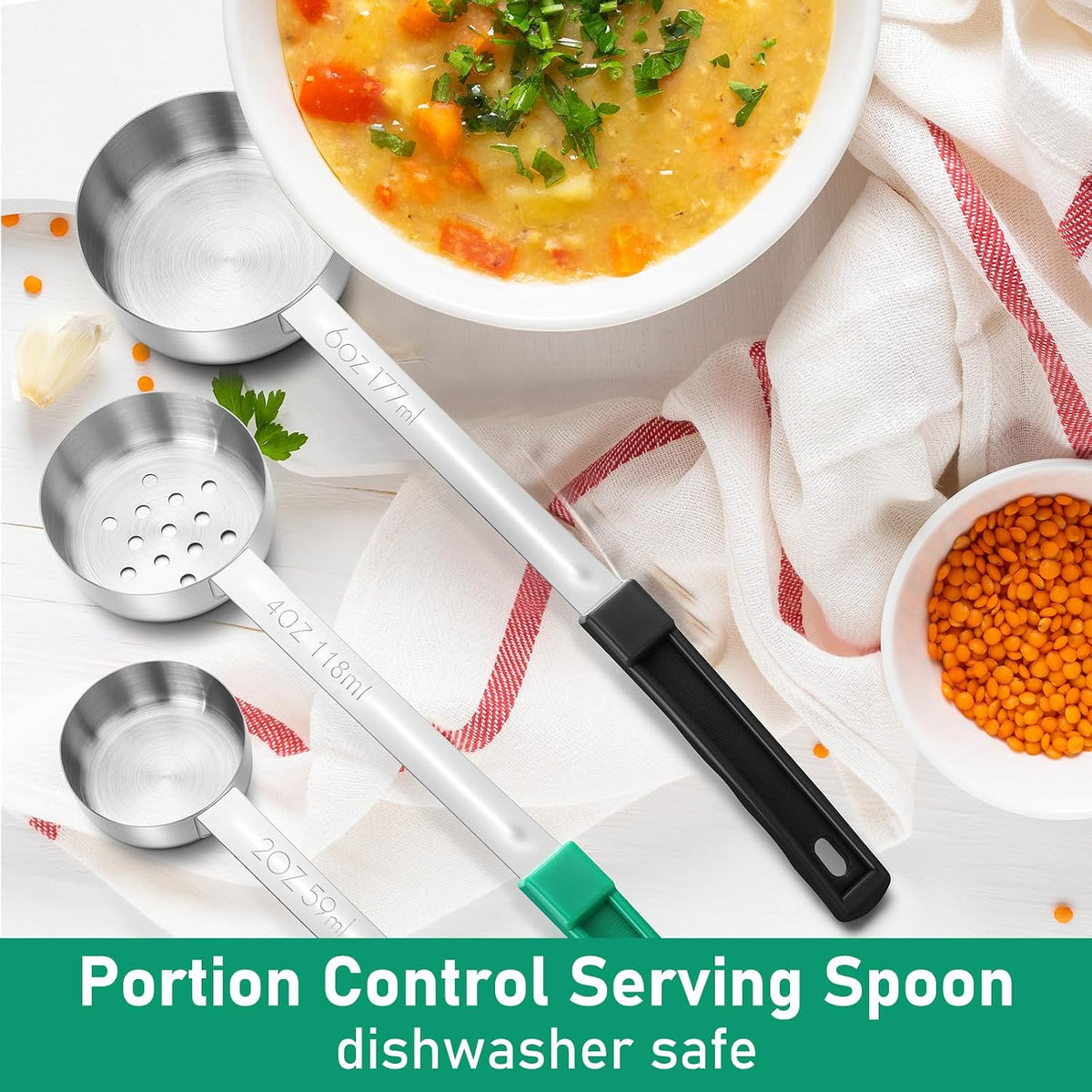 Reallnaive 6 Pcs Portion Control Serving Spoons, 3 Size