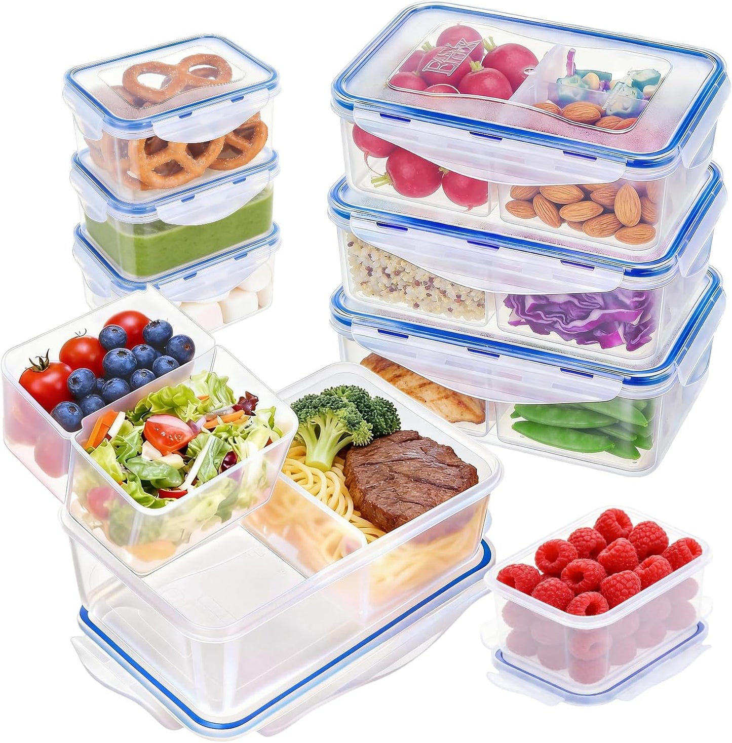 KIGI Airtight Reusable Meal Prep Containers, Leak-Proof & Stackable, 4-Sided Locking Lids, Ideal for Food Storage, Lunch & Leftovers, Microwave, Freezer & Dishwasher Safe, 39 oz, 4.8 Cup, 12 Piece Set