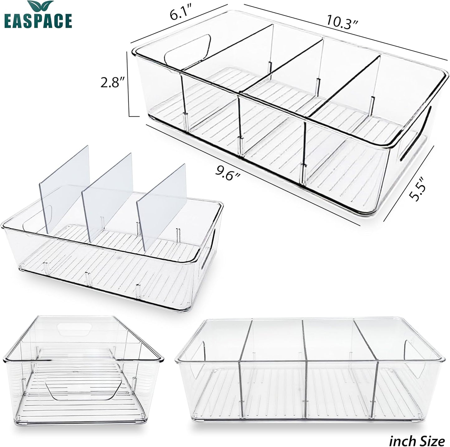 4-Pack Pantry Organizer Bins – Clear Storage Containers for Pantry, Kitchen, Fridge, Cabinet, or Shelf – Perfect for Snacks, Food, Drinks & Multi Purpose
