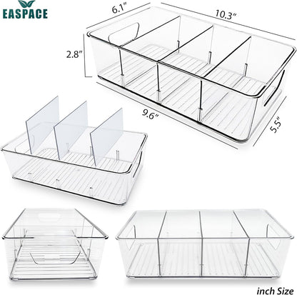 4-Pack Pantry Organizer Bins – Clear Storage Containers for Pantry, Kitchen, Fridge, Cabinet, or Shelf – Perfect for Snacks, Food, Drinks & Multi Purpose