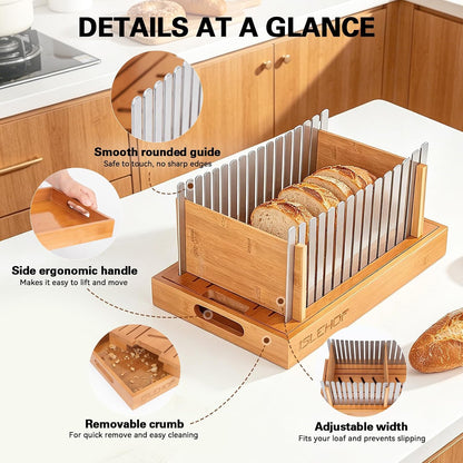 Bread Slicer for Homemade Bread – Steel Guides, Bamboo Crumb Tray