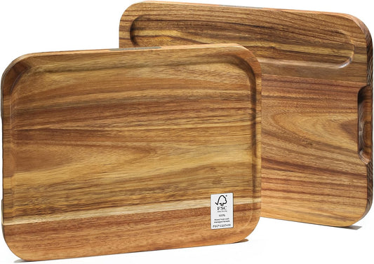Starkbear Acacia Wood Cutting Board Set of 3 with Stand, Core-Cut Non Slip Wooden Chopping Block, Sloped Juice Groove Reversible Charcuterie Serving Tray for Modern Kitchen Gift