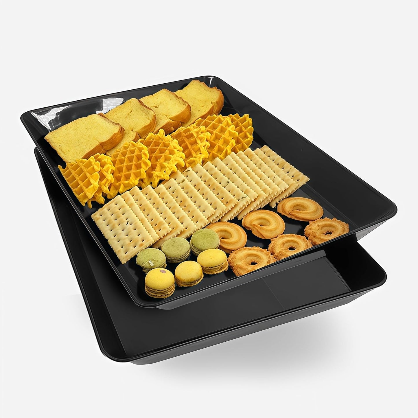 Serving Tray Platter, 4 Pack Food Tray for Veggie Fruit Snack Dessert Cookie Cheese, Food Trays for Party Supplies Display, Plastic Platters for Serving Food, Large White Trays, BPA Free