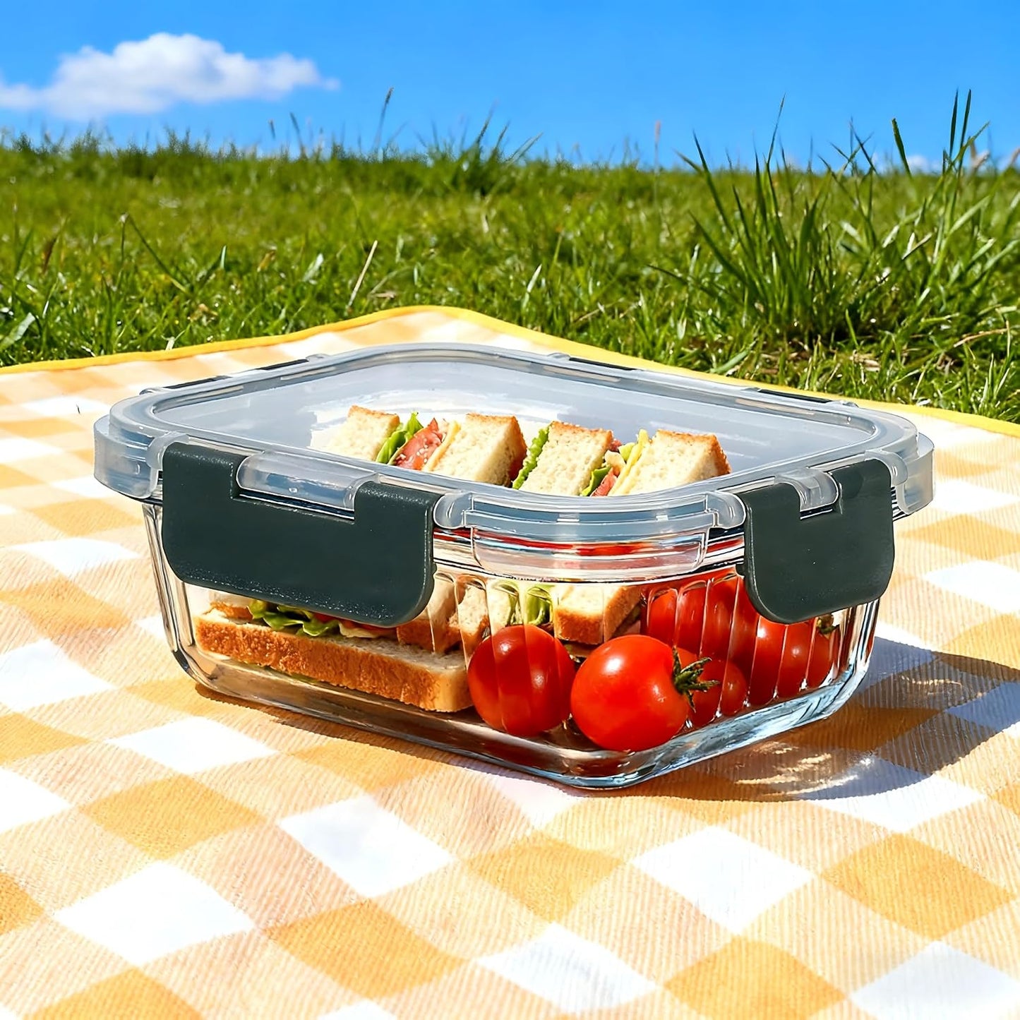 Glass Fluted Ombre grey Leak-Proof 6-Piece Set Food Storage Containers, Food Containers with Lids, Meal Prep Containers. (Rectangular)