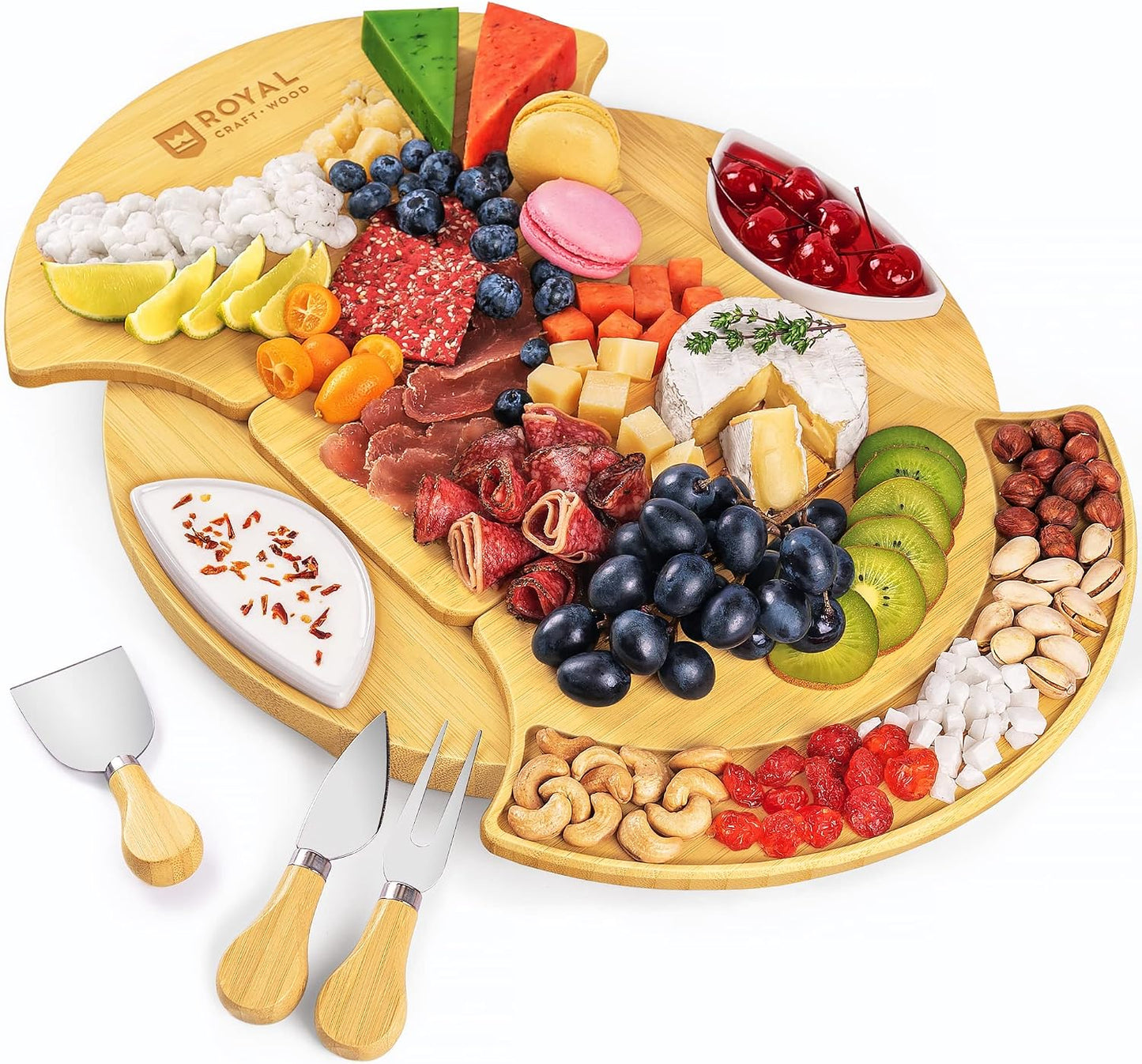 ROYAL CRAFT WOOD Premium Bamboo Charcuterie Board Set - Cheese Platter & Serving Tray & Serving Utensils - Perfect Housewarming Gift, Wedding, Bridal Shower Gift - Ideal for Entertaining and New Home