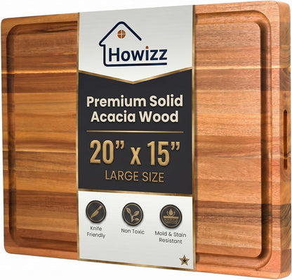 Solid Acacia Wood 20"x15" Large Cutting Board Butcher Block