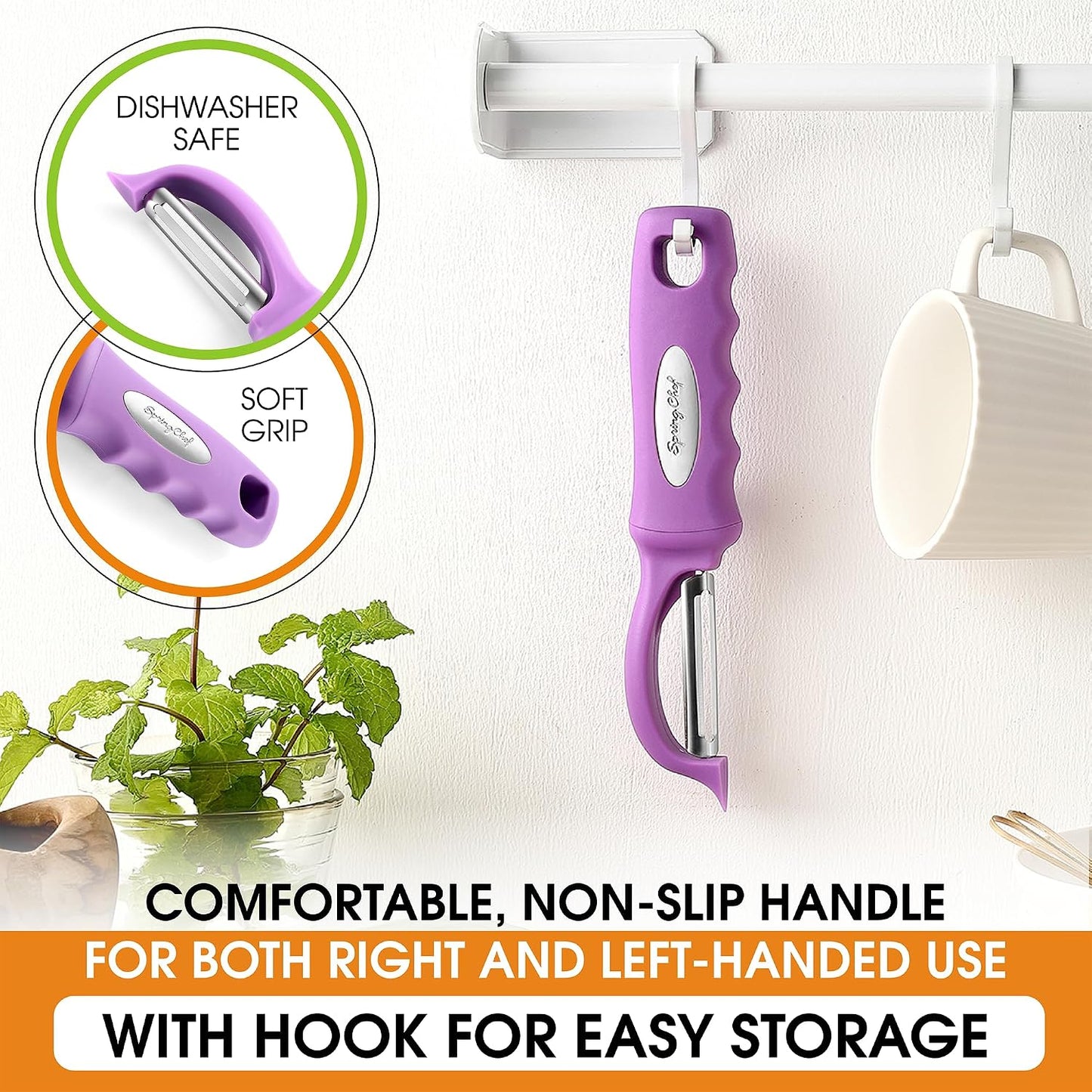 Spring Chef Premium Swivel Vegetable Peeler, Soft Grip Handle and Ultra Sharp Stainless Steel Blades - Perfect Kitchen Peeler For Veggie, Fruit, Potato, Carrot, Apple - Mango