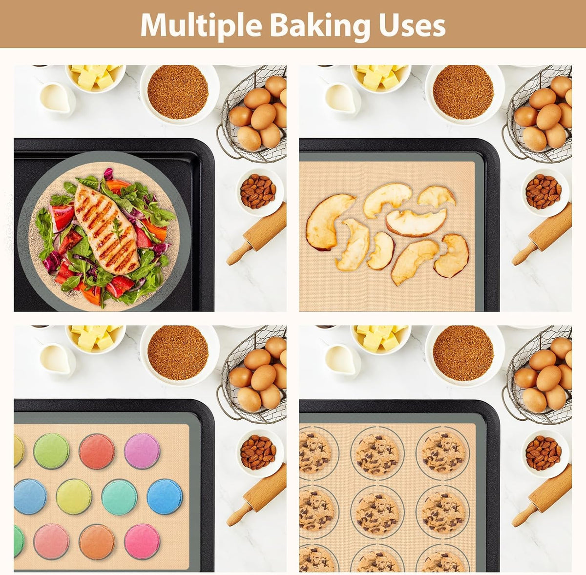 Koolstuffs Silicone Baking Mat, Nonstick and Reusable, 3 Pack