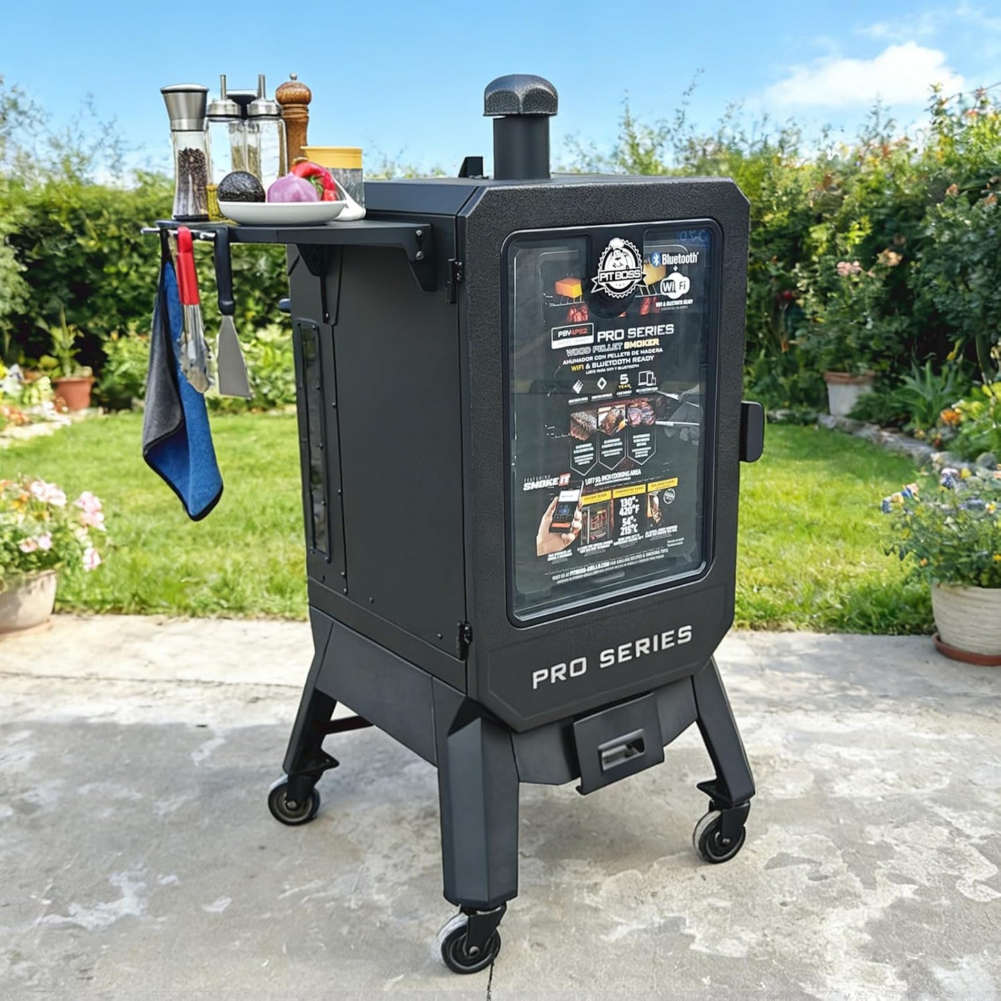 Pit Boss Pro Series II 4 Series Vertical Pellet Smoker Front Shelf, Folding Smoker Shelf for PBV4PS1 PBV4PS2, Grill Prep Table with 3 Hooks, Space Saving BBQ Shelf Attachment Pit Boss Accessories