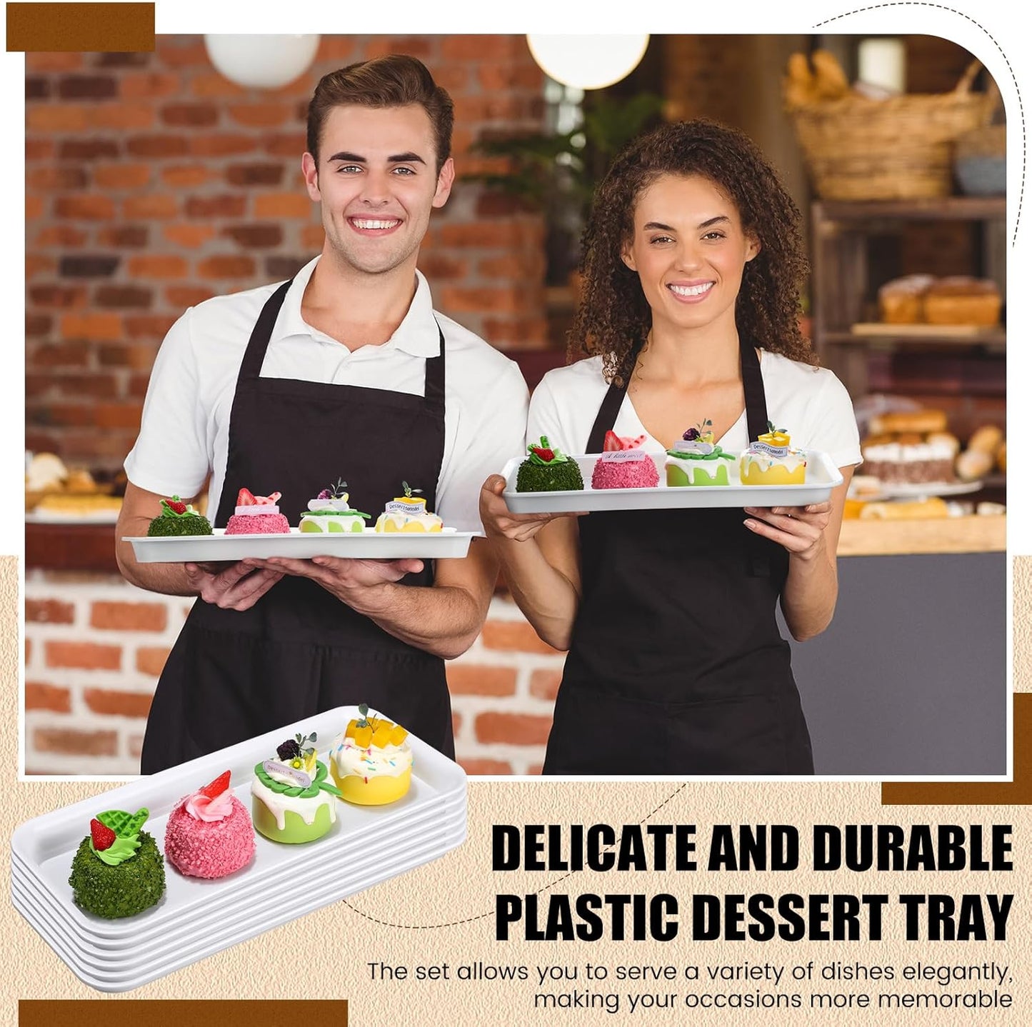 Ziliny 20 Pcs Serving Platters 14 x 6 Inch Rectangle Serving Trays Reusable Food Tray Dishes Dessert Trays Plastic Plates for Wedding Home Table Thanksgiving Christmas Party(White)