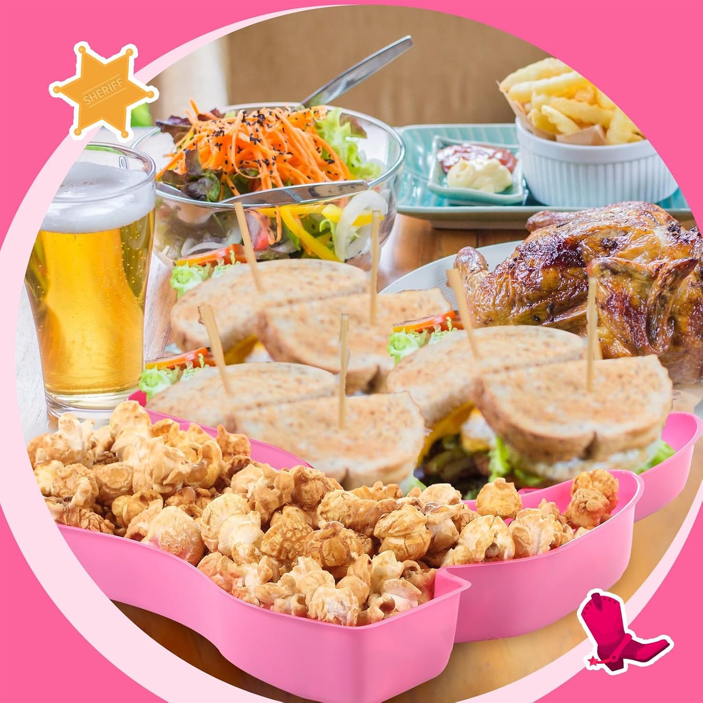 Uiifan 24 Pcs Cowboy Boot Serving Trays, Western Party Decorations Disposable Western Party Supplies Plastic Cowgirl Boot Plates for Snacks(Brown)