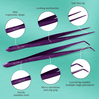 O'Creme Stainless Steel Precision Kitchen Tweezer Tongs 6.25" with Fine Tip (Purple)