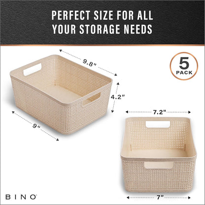 BINO Woven Plastic Basket | Large (Natural), 3-Pack | THE JUTE COLLECTION | Home Organization, Space-Saving Storage, Stylish Design | Plastic Storage Basket
