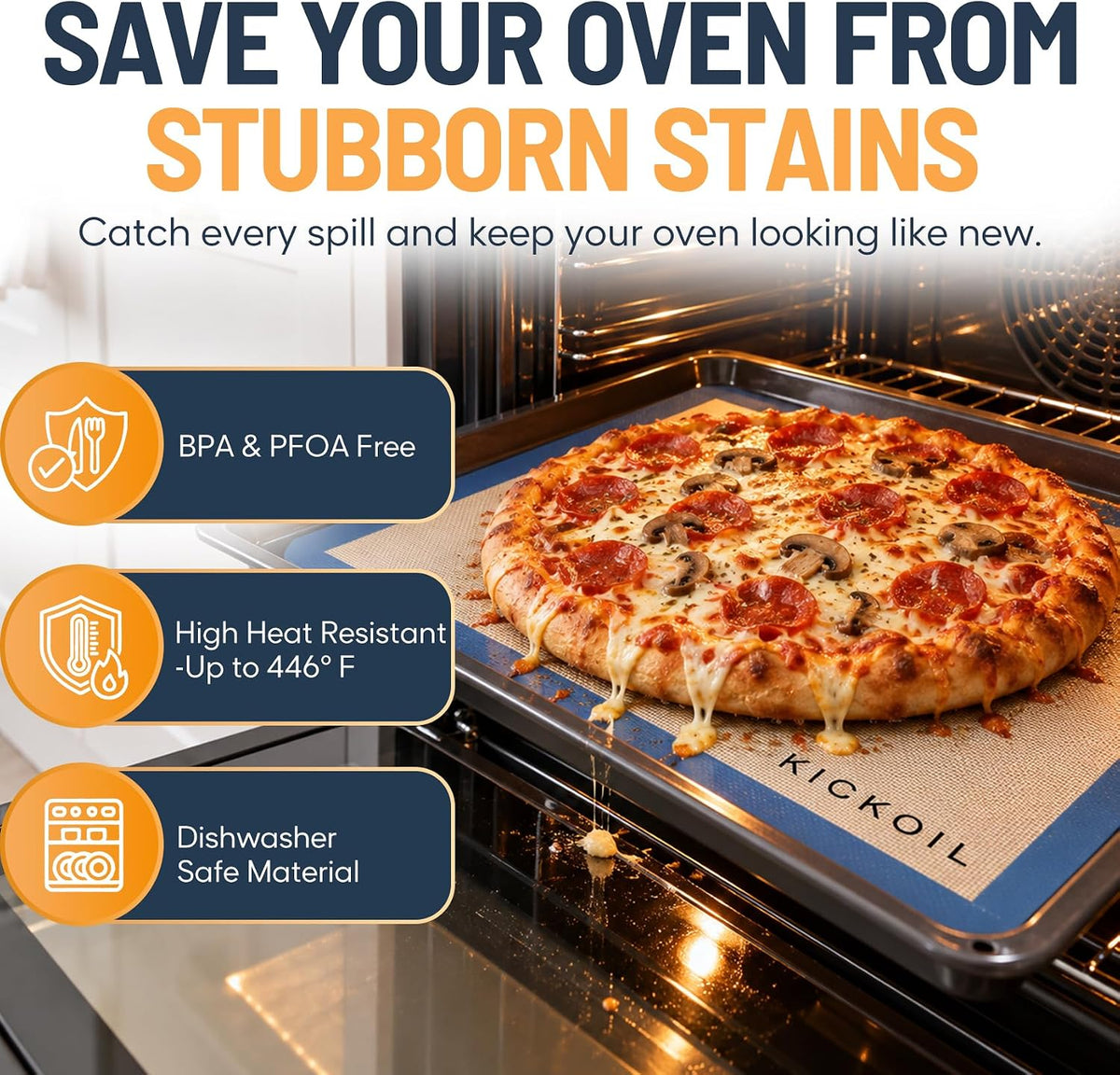 Silicone Baking Mats Set of 3, Non-Stick Reusable BPA-Free Oven Liners