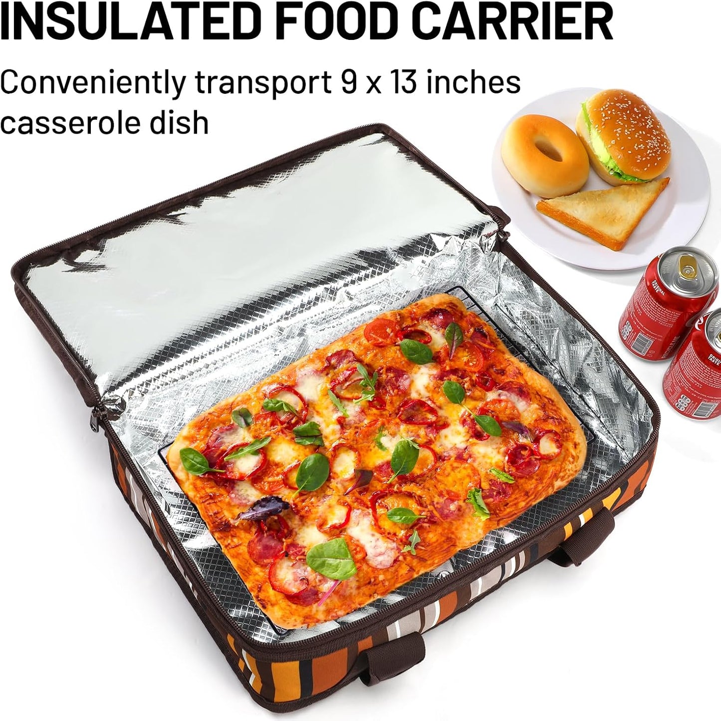 MIER Insulated Casserole Carrier for Hot or Cold Food Thermal Food Carrier Bag for Lasagna Potluck Parties Picnic Cookouts, Fits 9"x13" Baking Dish/Foil Pan, Red