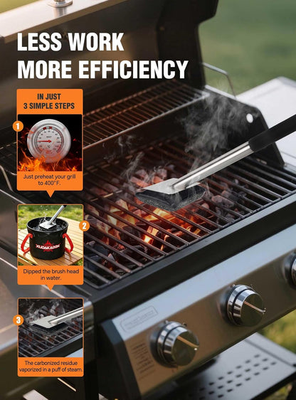 Grill Brush Bristle Free,with 5 BBQ Replacement Head, [Ultra Safe & Efficient] for Cast Iron, Stainless Steel Grates,Grill Cleaner for Outdoor Grill
