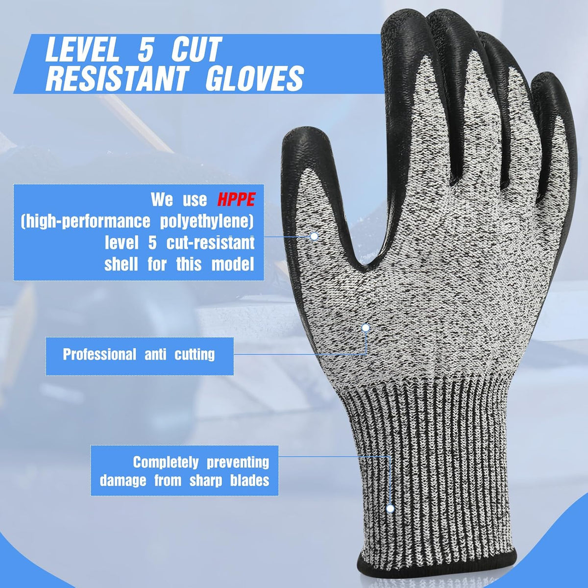 Copkim 18 Pairs Level 5 Cut Resistant Gloves Lightweight Protective Gloves with PU Coated Working accessories for Women Men