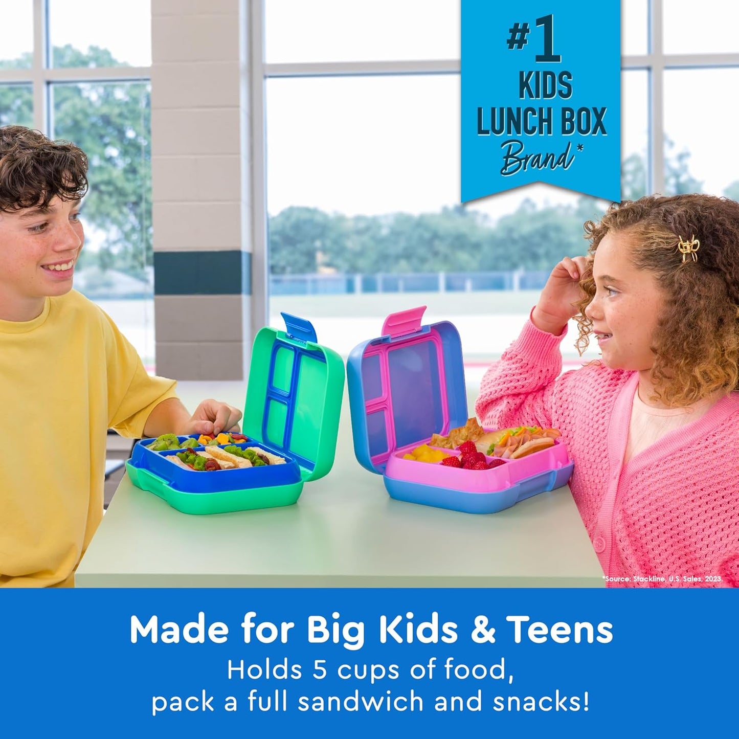 Bentgo Pop - Leak-Proof Lunch Box & Removable Divider for Ages 8+ & Teens - Lunch Container Holds 5 Cups of Food; 3-4 Compartments; Microwave/Dishwasher Safe; 2 Year Warranty (Flame Red/Turquoise)