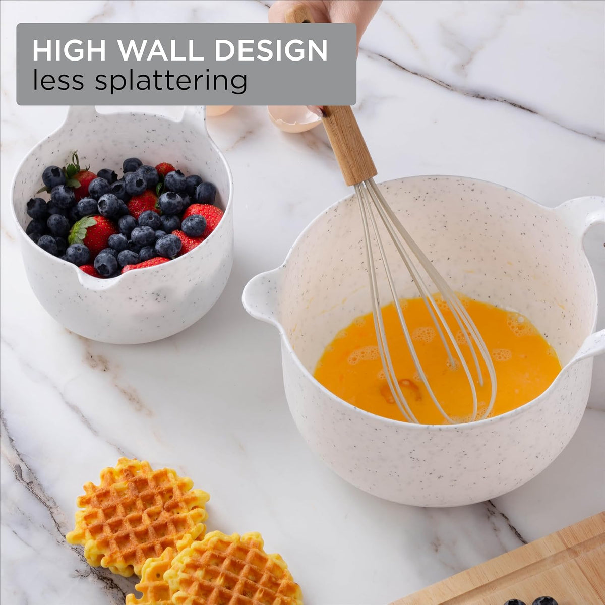 COOK WITH COLOR Nesting Plastic Mixing Bowl Set with Pour Spouts and Handles, Gray, Non-Slip