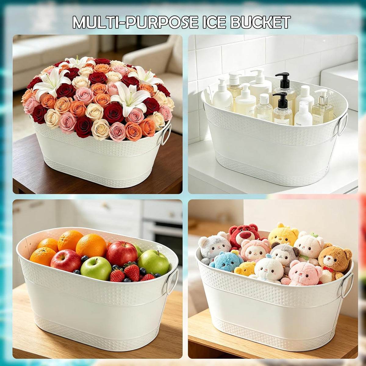 4 Gallon Galvanized Beverage Tub, 2 Pcs Heavy-Duty Ice Buckets Large Galvanized Drink Buckets with Handles for Catering Bars Parties