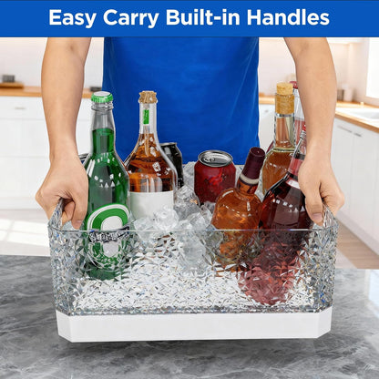Plastic Ice Bucket for Parties, 15Liter / 4 Gallon Big Large Clear Beverage Tub for Champagne Beer Drink Wine Cocktails Bar, Hosting Party Essentials, LED Light Up, Rectangular, Leakproof