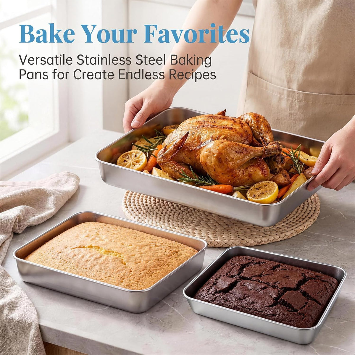 TeamFar Lasagna Pan, 16" x12.13" x2" Stainless Steel Rectangular Cake Pan