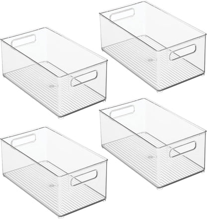 iDesign Stackable Fridge Bin, Set of 4, Clear | Kitchen Storage Bin, For Pantry, Cabinets, or Fridge