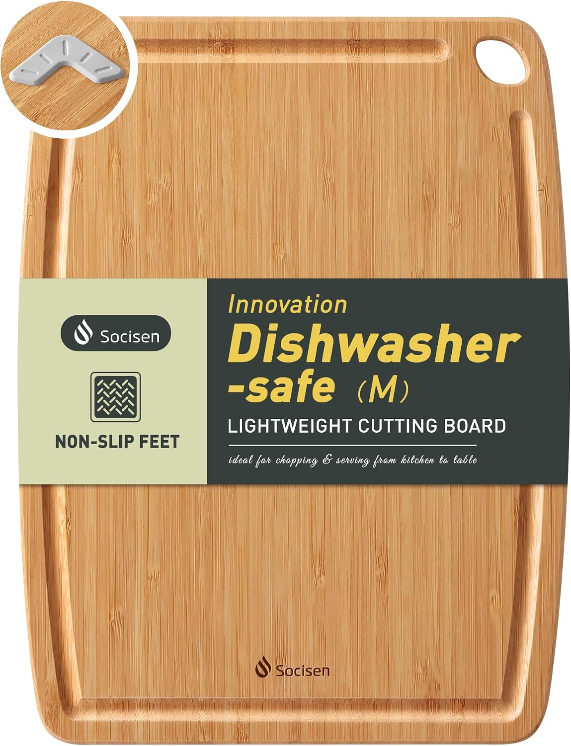 Lightweight Durable Bamboo Cutting Board Set with Non-Slip Feet, Wood Cutting Board for Busy Kitchen, Easy Clean Wooden Chopping Boards with Juice Groove Best House Warming Gift Set of 3 (S+M+L)