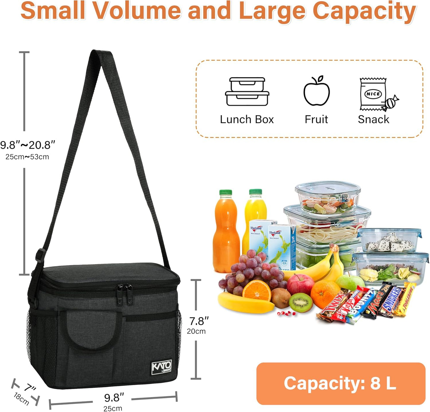 Tirrinia Insulated Lunch Bag for Women Men, Leakproof Lunch Box Containers for Adult, Work, School, Soft Lunchbox for Kids,Boys, Adult Cooler Bag for Picnic Hiking Beach,Charcoal