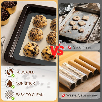 HOTEC Silicone Baking Mats 3 Pack – Non-Stick Reusable Silicone Baking Sheets for Oven – Cookie & Macaron Mats – 2 Half Sheet + 1 Quarter Sheet – BPA-Free, Dishwasher Safe