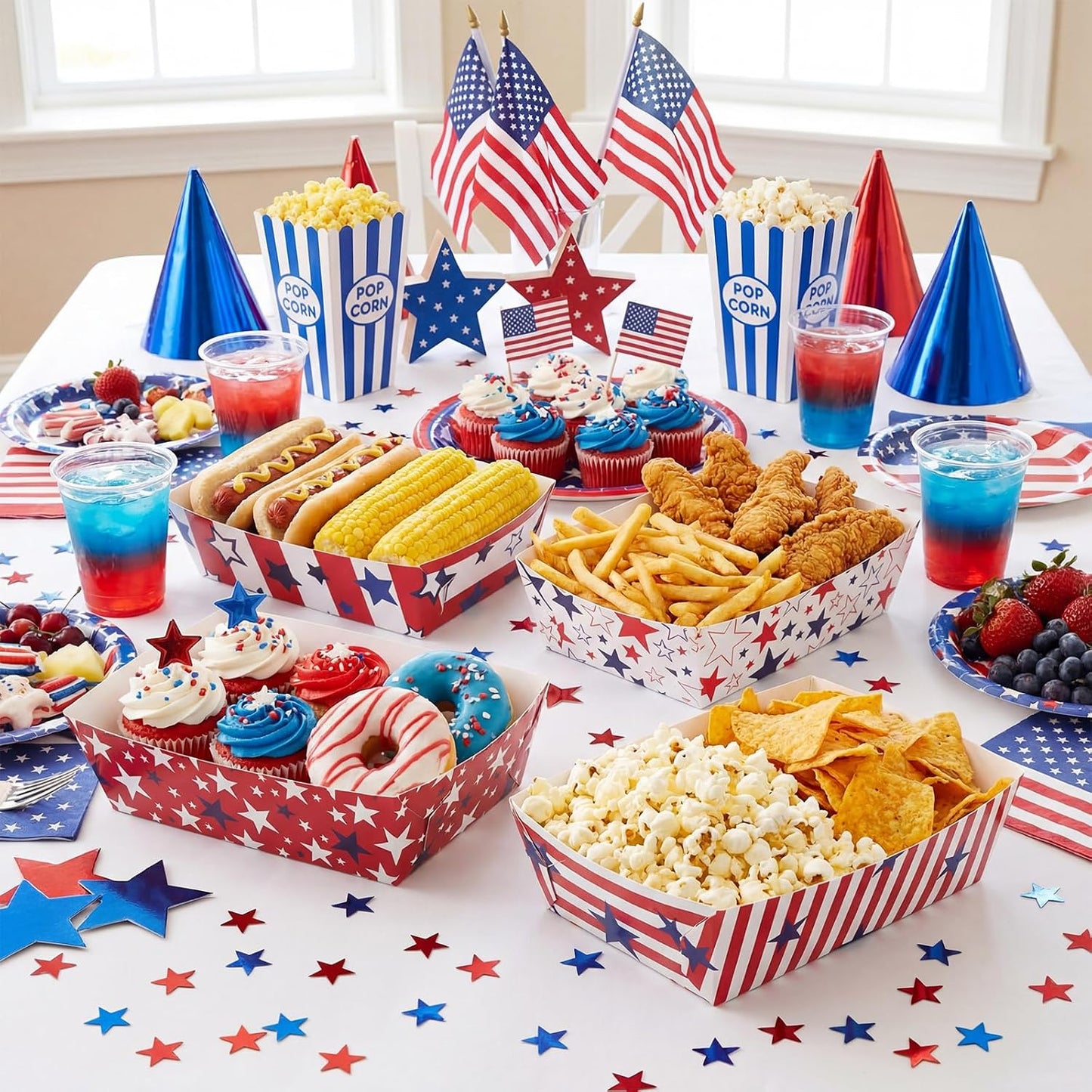 Honeydak 100 Pieces Mother's Day Heart Pattern Paper Food Trays Disposable Nacho Container Paper Boats Serving Trays for Hot Dog Popcorn Taco Snack Candy Food Container Party Supplies