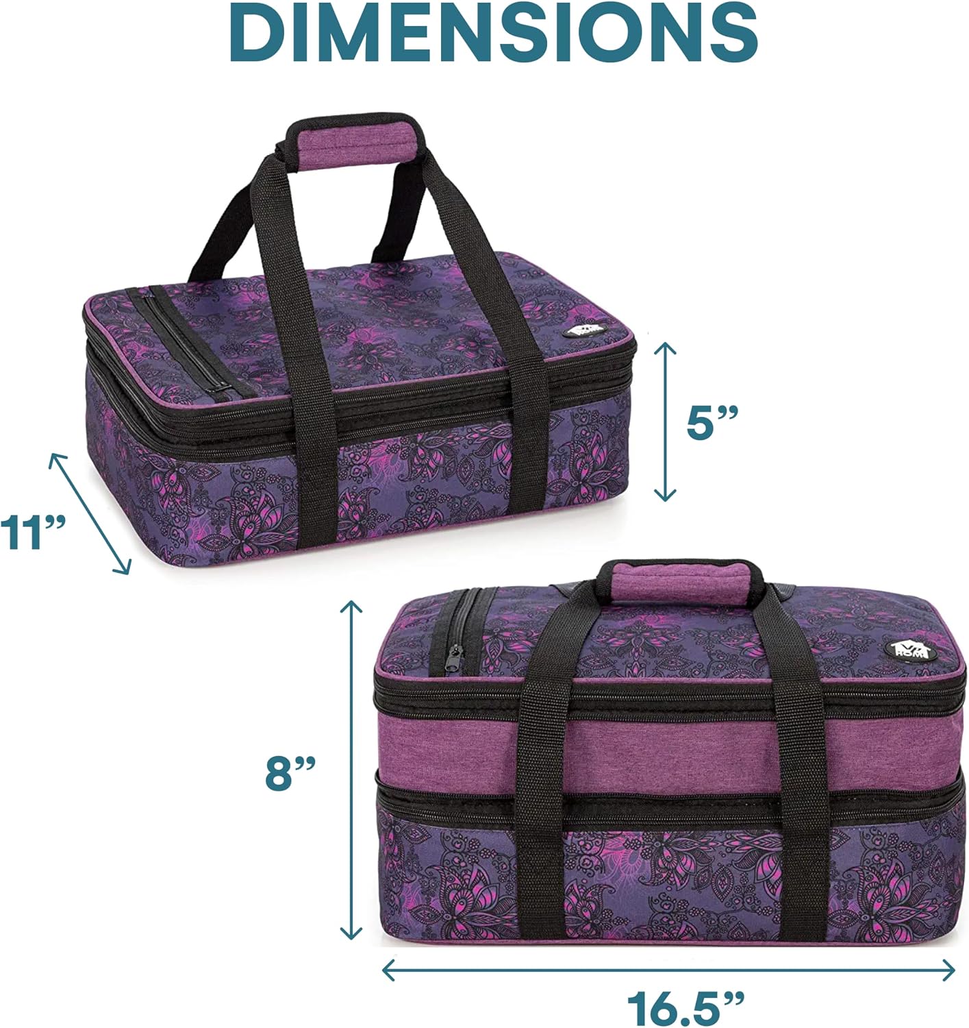VP Home Large Casserole Carrier - Double Compartment Insulated Bag for Hot or Cold Food - Cupcake Carrier - Insulated Tote Bag with Lid for Travel Parties or Food Transport Containers - Heather Gray
