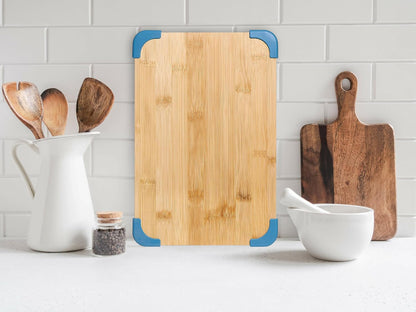 COOK WITH COLOR Non-Slip Cutting Board Set – Kitchen Essentials with Easy Grip Handle for Meat, Veggies, and Fruits, 3 Cutting Boards, Bamboo Non-Slip Grey