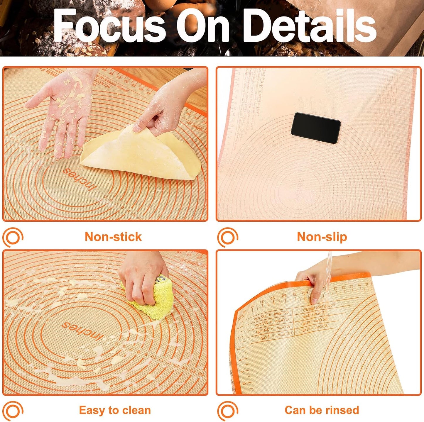Silicone Pastry Mat 36x24 Inch Nonstick Baking Mat -Perfect for Dough, Pastry, Dough Rolling, Kneading Board, Pie Crust, Fondant, Pasta/Pizza, Kitchen Counter Mat