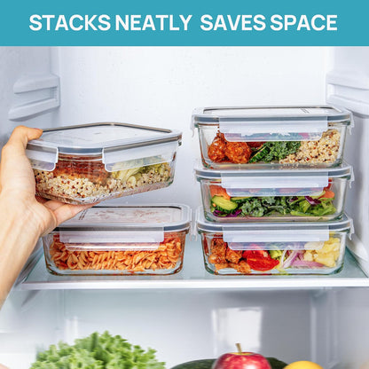 Vtopmart 10 Pack 35oz Glass Food Storage Containers with Lids, Meal Prep Containers, Airtight Reusable Lunch Container Set, Safe for Oven, Microwave, Freezer, and Dishwasher, Grey